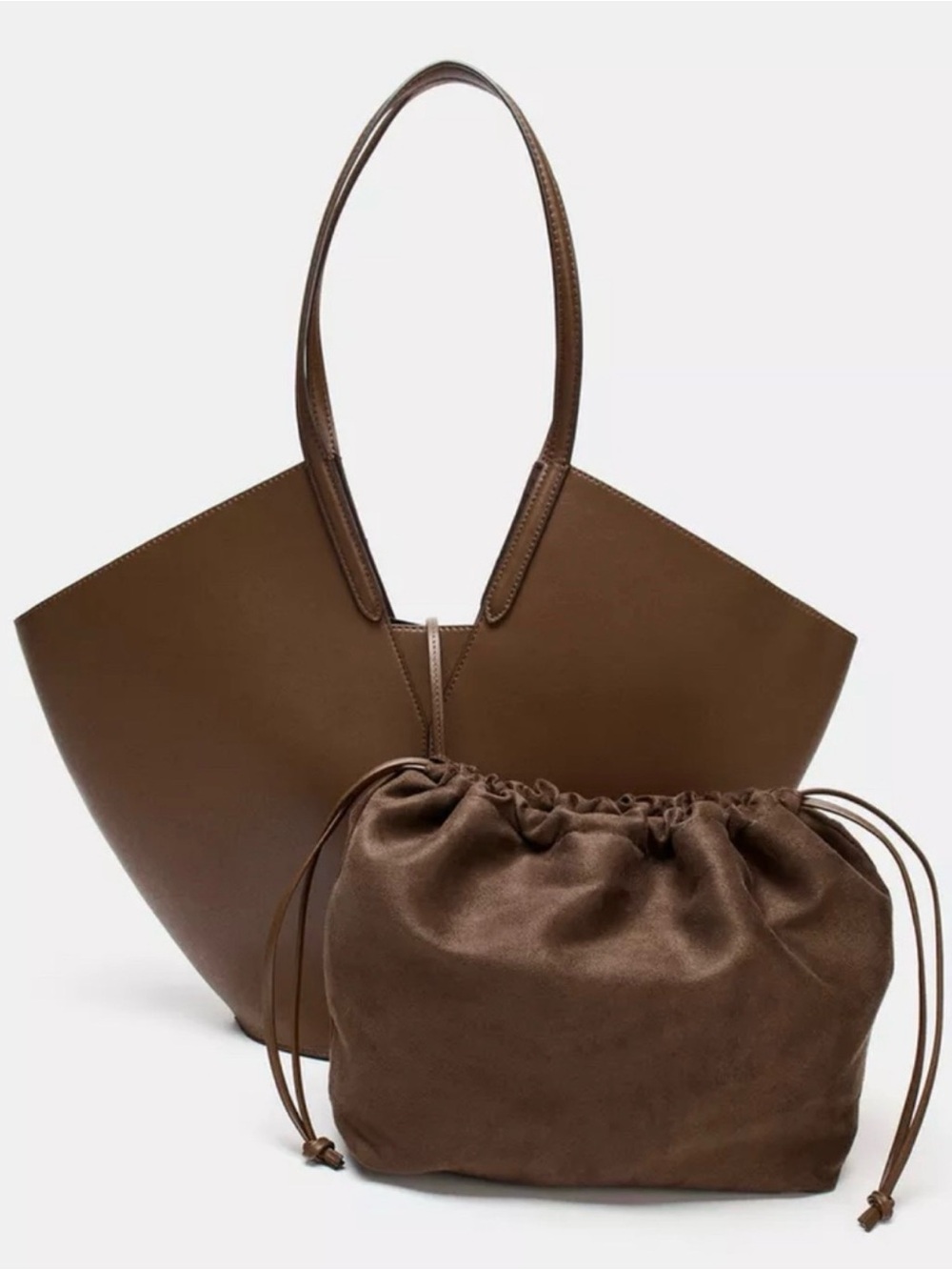 ZARA Fashion Vegan Leather Two-Piece Tote and Drawstring Pouch Set🔥🔥🔥